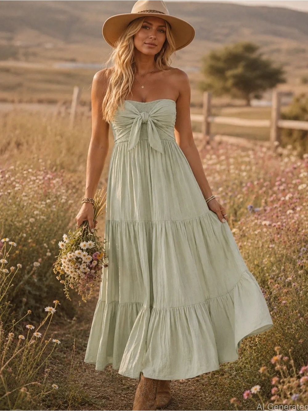 bishop + young Green Strapless Maxi Dress with Front Bow (READ DESCRIPTION)